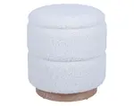 Okrúhly taburet s úložným priestorom Mariola, smotanovo biela teddy látka%