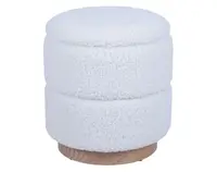 Okrúhly taburet s úložným priestorom Mariola, smotanovo biela teddy látka%