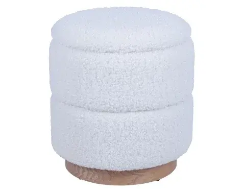 Okrúhly taburet s úložným priestorom Mariola, smotanovo biela teddy látka%