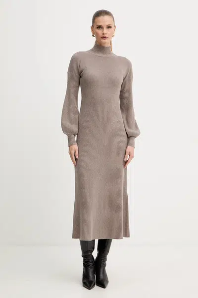 Vlněné šaty Luisa Spagnoli hnědá barva, maxi, přiléhavé, 100209