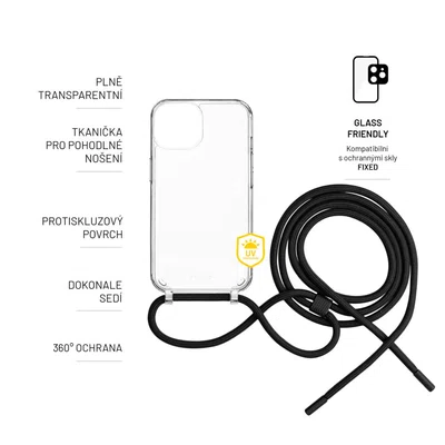 Pouzdro FIXED Pure Neck s černou šňůrkou na krk pro Samsung Galaxy A14/A14 5G