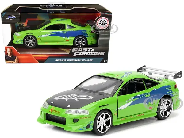 Brians 1995 Mitsubishi Eclipse Green with Graphics "Fast &amp; Furious" Movie 1/32 Diecast Model Car by Jada