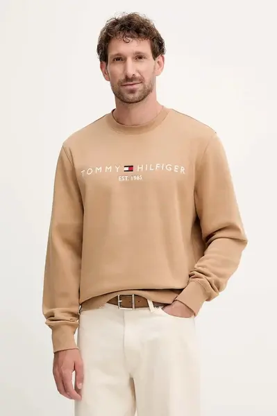 Mikina Tommy Hilfiger pánská, šedá barva, s aplikací, MW0MW11596