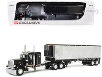 Peterbilt 359 with 36 Flat Top Sleeper and 40 Vintage Refrigerated Trailer Black with Chrome 1/64 Diecast Model by DCP/First Gear