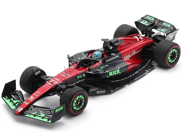 Alfa Romeo C43 77 Valtteri Bottas "F1 Team KICK" Formula One F1 "Belgian GP" (2023) and Acrylic Display Case 1/18 Model Car by Spark