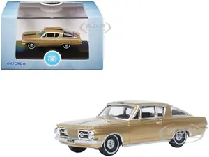 1965 Plymouth Barracuda Gold Metallic with Black Stripes 1/87 (HO) Scale Diecast Model Car by Oxford Diecast