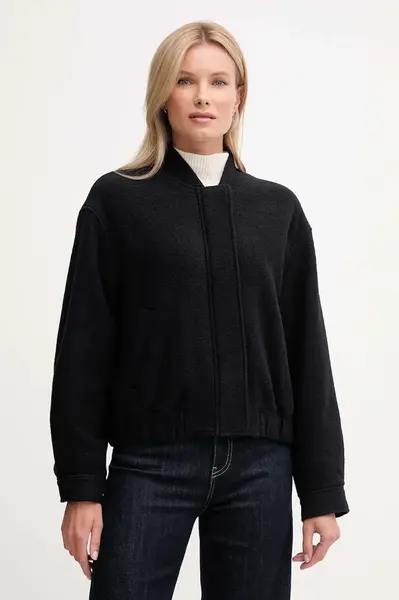 Bunda s příměsí vlny Tommy Hilfiger černá barva, WW0WW45724