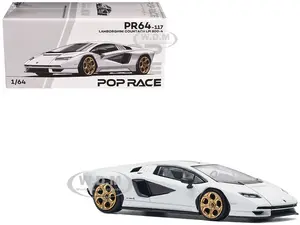 Lamborghini Countach LPI 800-4 White with Carbon Accents 1/64 Diecast Model Car by Pop Race