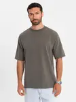 Ombre Men's LOOSE FIT cotton t-shirt with round neckline - dark olive