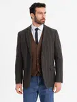 Ombre Men's elegant plaid blazer with wool blend - graphite