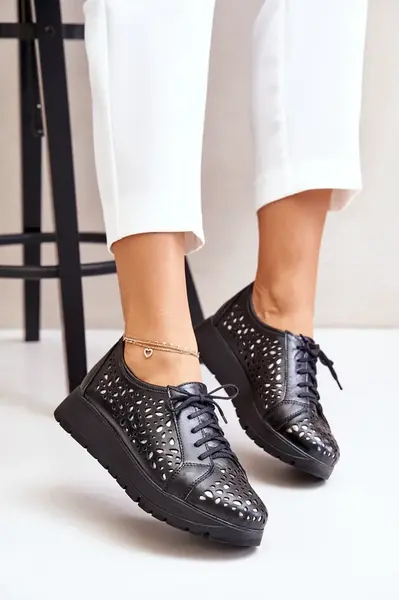 Zazoo 2973 Kožené Polobotky Na Platformě S Děrováním Černé