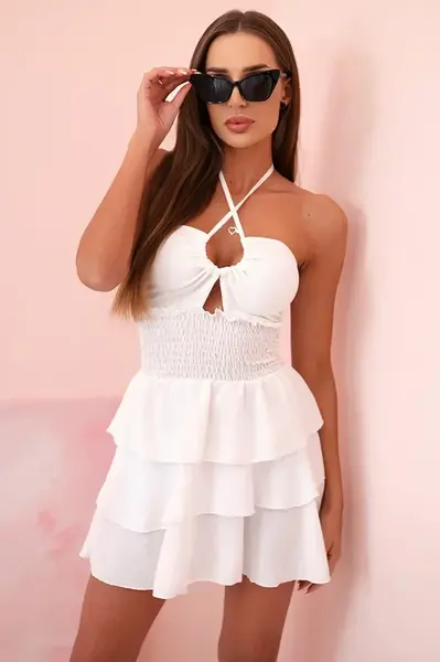 Kesi Włoski Dámské šaty s odhalenými rameny, volánky a volánky ecru