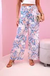 Kesi Włoski Dámské široké kalhoty s květinovým potiskem modrý