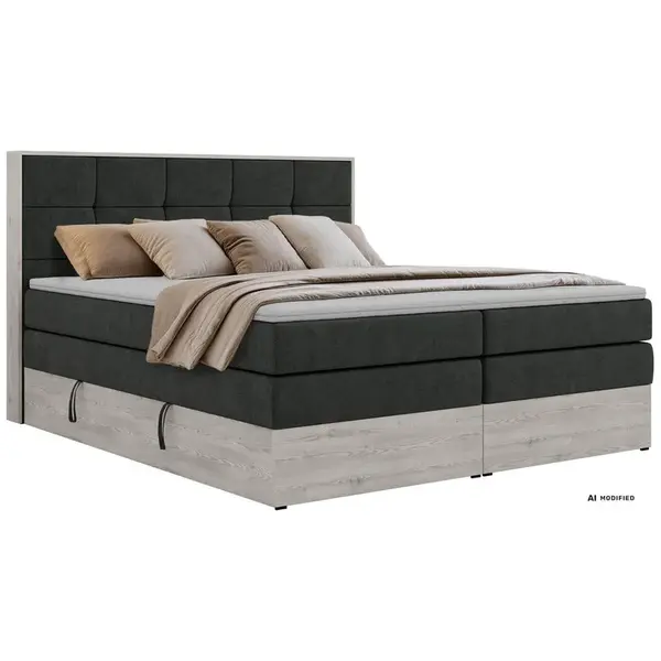 MKS POSTEL BOXSPRING ALNOR KING 140/200 - Tmavě šedá Strukturovaná látka - Topper Visco - H3