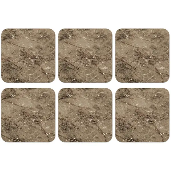 MuchoWow SADA 6 PODTÁCKŮ POD SKLENIČKY Mramor - Hnědá - Třpytky 10x10 cm