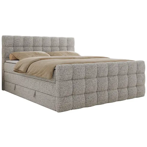 MKS POSTEL BOXSPRING ALTIVO KING DUO 160/200 - Světle šedá Strukturovaná látka - Topper Visco - H4