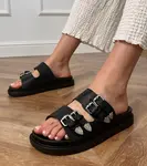 Gemre Black women's slides with decorative buckles Fetta