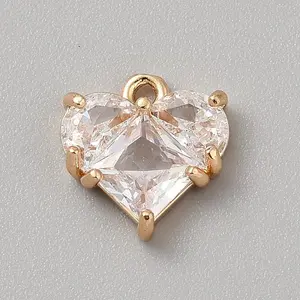 Brass Pave Cubic Zirconia Heart Charms