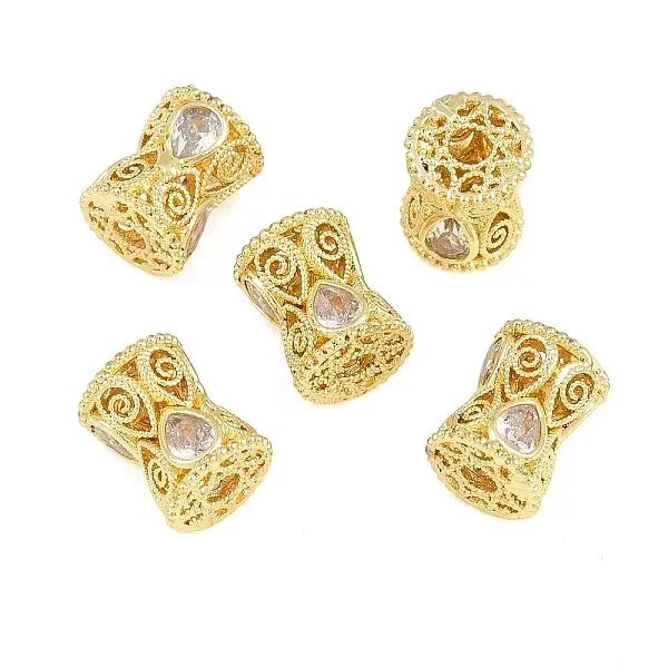 Brass Micro Pave Clear Cubic Zirconia Beads