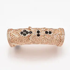 Brass Micro Pave Cubic Zirconia Tube Beads