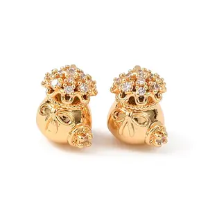 Brass Micro Pave Clear Cubic Zirconia Beads