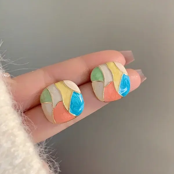 Square Alloy Enamel Stud Earrings