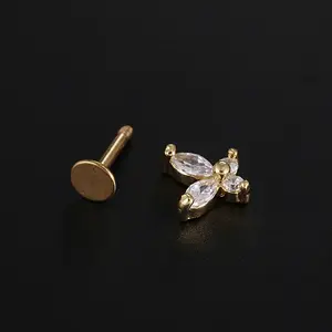 Stainless Steel Micro Pave Clear Cubic Zirconia Internally Threaded Labrets