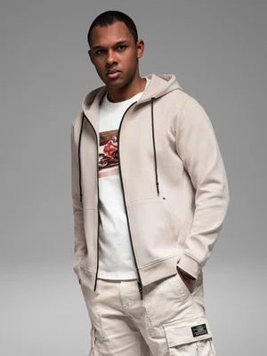 Ombre Sweatshirt unzipped hoodie in streetwear style - sand