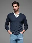 Ombre Knitted monochrome men's viscose cardigan - navy blue