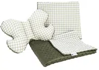 Medi Partners Set: Quilt with stroller pillow + butterfly – Checkered + green Minky
