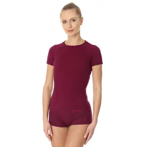 Dámské tričko Brubeck Active Wool s krátkým rukávem Plum XL