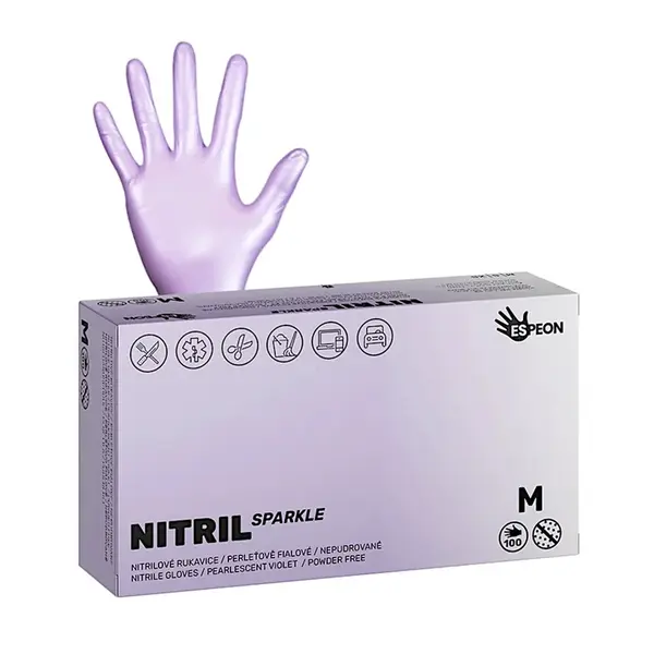 Nitrilové rukavice Espeon Nitril Sparkle - 100 ks, perleťové fialové, velikost M (100147) + dárek zdarma