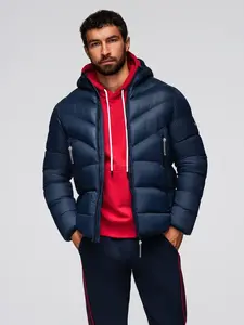 Ombre Modern men's quilted jacket of combined materials - navy blue