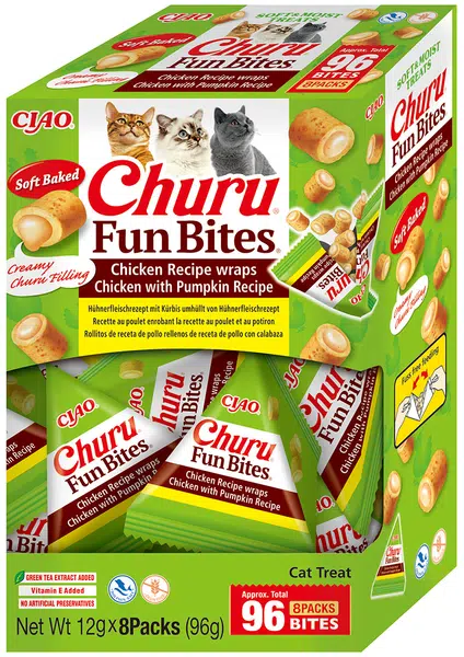 Inaba Ciao Churu Fun Bites – kuracie a tekvicové plnené wrapy 96 g (12 g x 8 balení)
