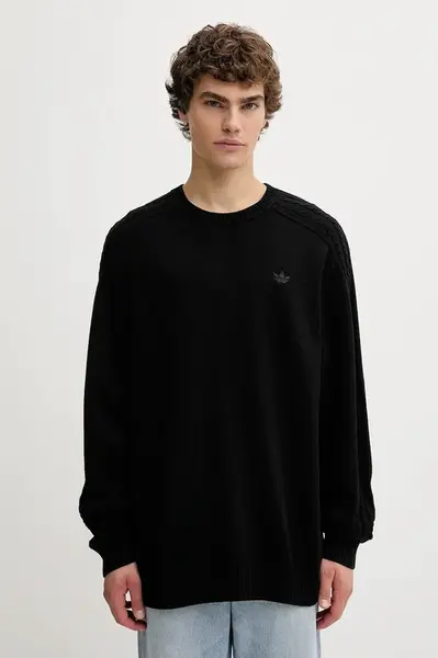 Bavlněný svetr adidas Originals P Ess Knit Crew pánský, černá barva, JY2648