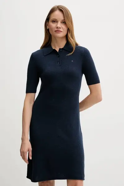Vlněné šaty Tommy Hilfiger tmavomodrá barva, mini, WW0WW46436