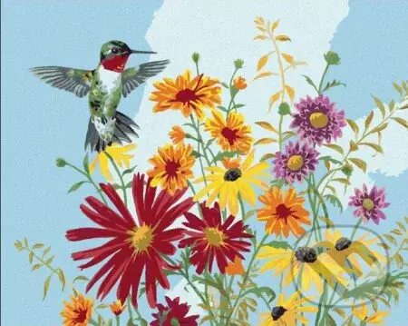 Malování podle čísel: Ledňáčk a květy Abraham Hunter