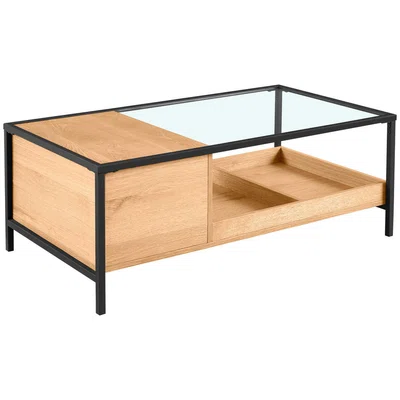 Waldwelt KONFERENČNÍ STOLEK, čiré, přírodní barvy, černá, dřevo, kov, sklo, kompozitní dřevo, 110/60/40 cm
