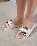 Resti Women's beige slippers with golden Serina ornament - Footwear