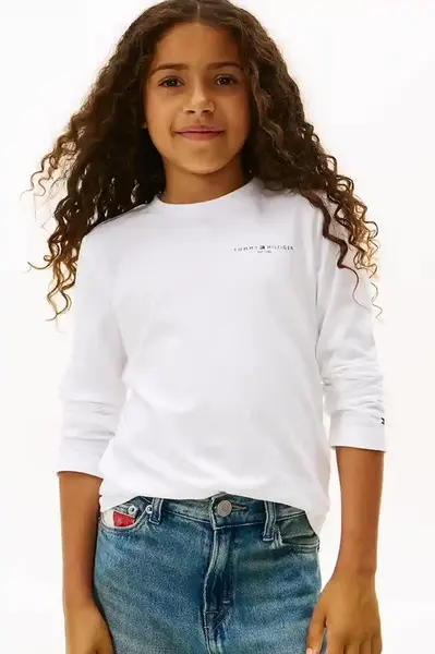 Dětské bavlněné tričko s dlouhým rukávem Tommy Hilfiger bílá barva, s potiskem, KS0KS00655