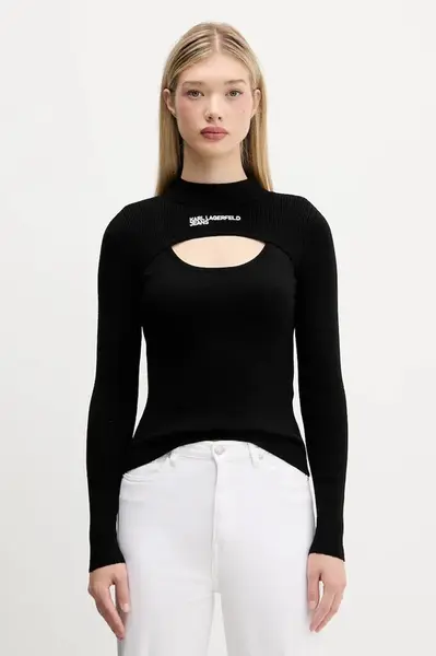 Svetr Karl Lagerfeld Jeans dámský, černá barva, s pologolfem, A4W18013