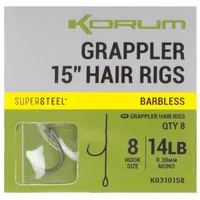 Korum návazec grappler 15” hair rigs barbless 38 cm - velikost háčku 8 průměr 0,30 mm nosnost 14 lb