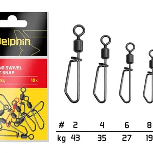 Delphin karabinka s obratlíkem rolling swivel with t snap 10 ks - velikost 10 nosnost 14 kg