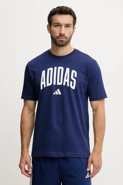 Bavlněné tričko adidas Collegiate pánské, modrá barva, s potiskem, JM6417