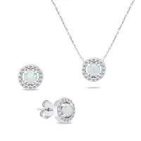 Brilio Silver Půvabný stříbrný set šperků s opály SET225W (náušnice, náhrdelník)