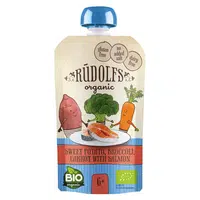 RUDOLFS Bio kapsička, Batáty, brokolice, mrkev s lososem 6m+ 110 g