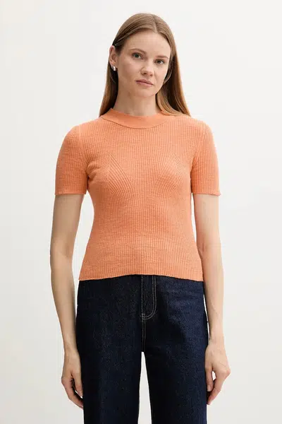 Svetr s příměsí lnu Sisley dámský, oranžová barva, 105GM106G