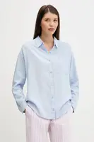 Lněná košile Hollister Co. dámská, modrá barva, relaxed, s klasickým límcem, KI340-5162