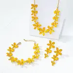 Flower Brass Enamel Pendant Necklace & Stud Dangle Earring & Link Bracelet