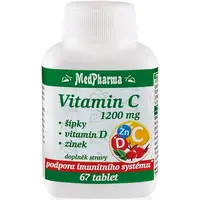 MedPharma Vitamin C 1200mg + šípky, vitamín D, zinok tablety na podporu imunitného systému, pre krásnu pleť, nechty a normálny stav zubov 67 tbl